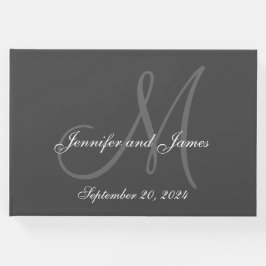 Elegante graue Monogramm-Namen Datum Foto Hochzeit Gästebuch