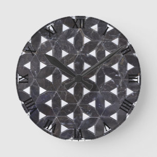 Elegante graue Mosaik Blume des Lebens Fliesenmust Runde Wanduhr