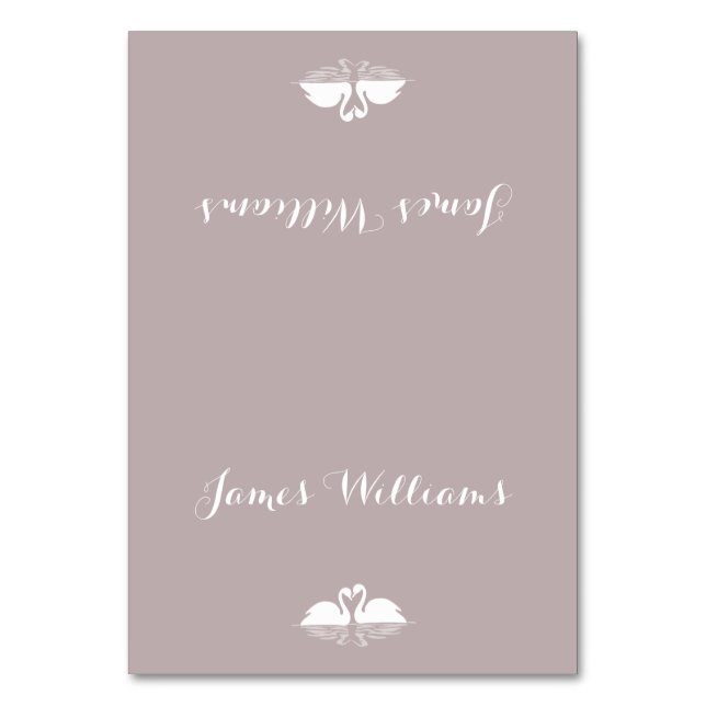 Elegante, graue Platzkarten mit Swans Tischnummer (Vorderseite)