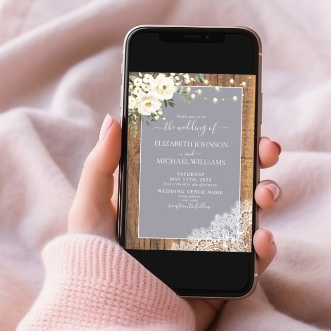 Elegante graue Rustikale Holzschnitzereien Einladung (Von Creator hochgeladen)