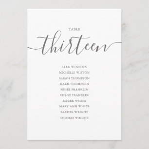 Elegante graue Schrift Tisch Nummer 13 Sitzordnung Einladung