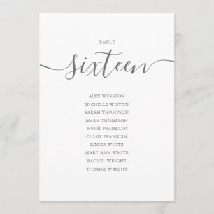 Elegante graue Schrift Tisch Nummer 16 Sitzordnung Einladung