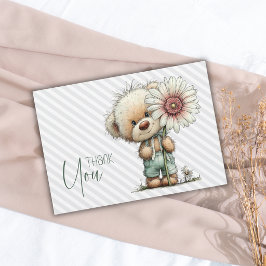 Elegante graue Streifen Teddy Daisy Jungen-Baby-Pa Dankeskarte