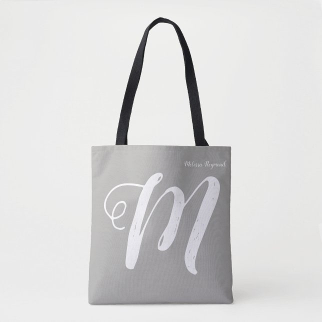 elegante graue Tasche mit Monogramm (Vorderseite)