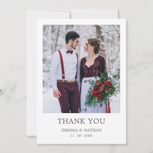 Elegante graue Typo 2 Foto Hochzeit Dankeschön Kar Dankeskarte (Vorderseite)