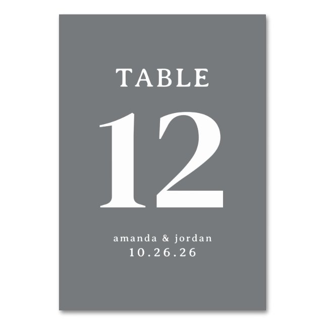 Elegante graue typografische Tischnummer (Vorderseite)