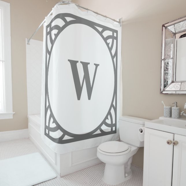 Elegante graue Umrandung Monogramm Duschvorhang (Beispiel)