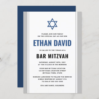 Elegante graue und blaue Bar mitzvah Einladung