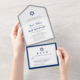 Elegante, graue und blaue Bar Mitzvah in einem All In One Einladung