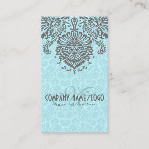 Elegante, graue und blaue Vintage Blumendüsen Visitenkarte