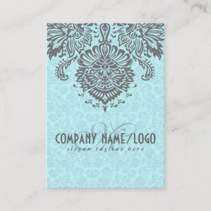 Elegante graue und blaue vintage-florale Damastmus Visitenkarte