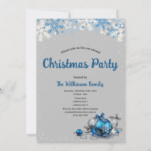 Elegante graue und blaue Weihnachtsfeier Einladung