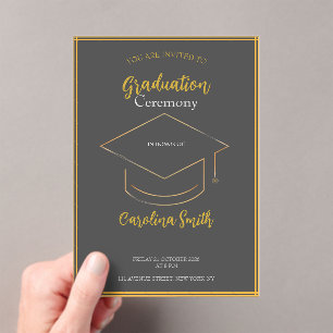 Elegante graue und goldene Abschluss-Einladung Acryleinladungen