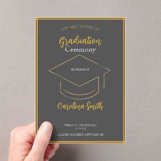 Elegante graue und goldene Abschluss-Einladung Acryleinladungen