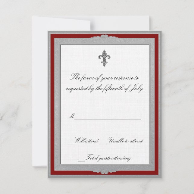 Elegante, graue und rote Hochzeitskarte RSVP Karte (Vorderseite)