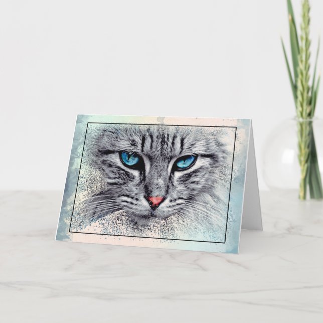 Elegante graue und weiße Katze mit blauen Augen Karte (Vorderseite)