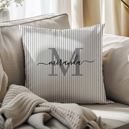 Elegante graue und weiße Streifen mit Monogramm-Na Kissen