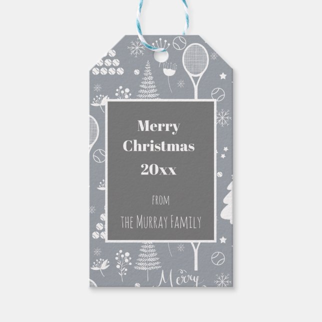 Elegante, graue und weiße Tennis Weihnachtsgeschen Geschenkanhänger (Vorderseite)