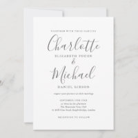 Elegante graue weiße Unterschrift Hochzeit Einladu