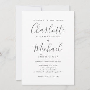 Elegante graue weiße Unterschrift Hochzeit Einladu Einladung