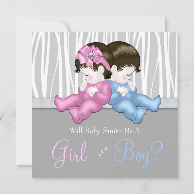 Elegante Graue Zebra Gender Reveal Shower Einladung (Vorderseite)