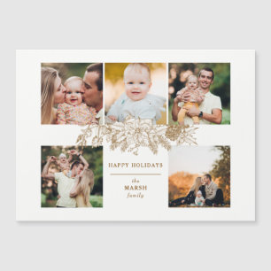 Elegante Graved Gold Christmas Floral 5-Foto Magnetkarte