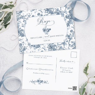 Elegante gravierte französische blaue Blumen-Toile Postkarte