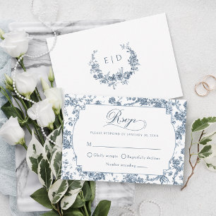 Elegante gravierte französische blaue Blumen-Toile RSVP Karte