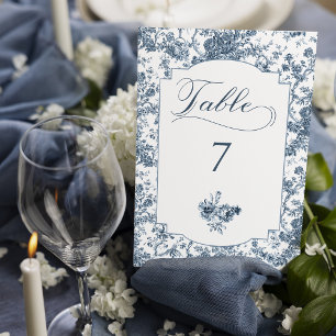 Elegante gravierte französische blaue Blumen-Toile Tischnummer