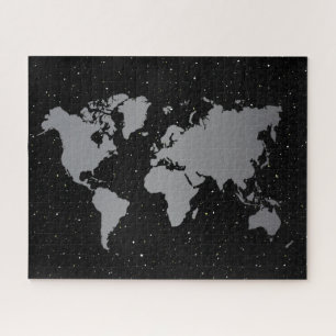 Elegante Gray & Black Night Star Galaxy & World Ma Puzzle