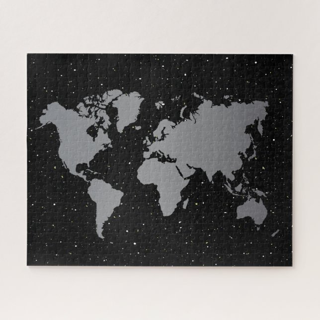 Elegante Gray & Black Night Star Galaxy & World Ma Puzzle (Horizontal)