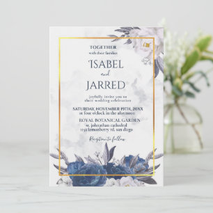 Elegante Gray Blue Peonies bei einer Hochzeit Einladung