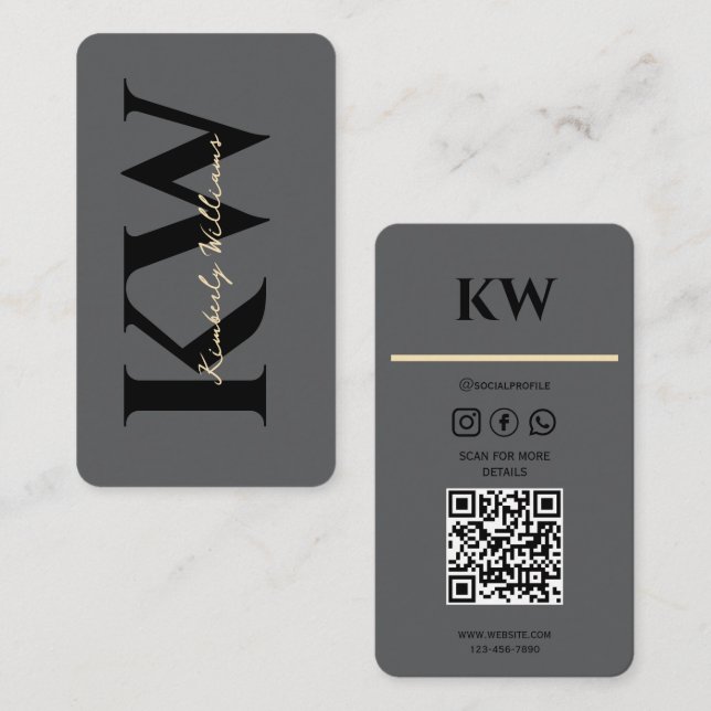 Elegante Gray Business Card - Individuelle Name &  Visitenkarte (Vorne/Hinten)