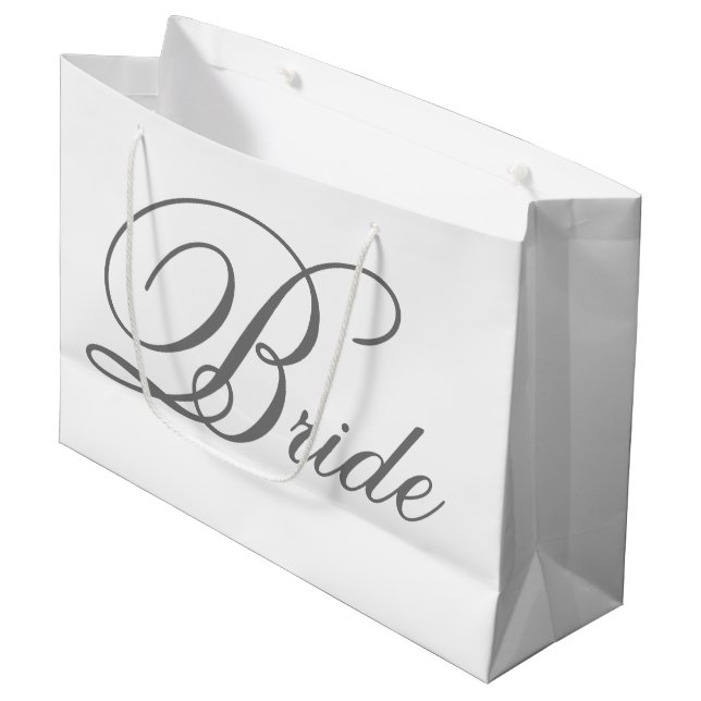 Elegante Gray Classic Script Bride Große Geschenkt Geschenktüte (Vorderseite Schrägansicht)
