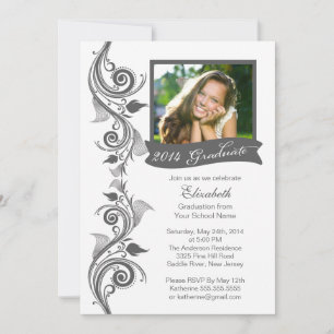 Elegante Gray Foto Graduation Party Einladung