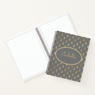 Elegante Gray & Gold Ananas Personalisierte Sketch Notizbuch