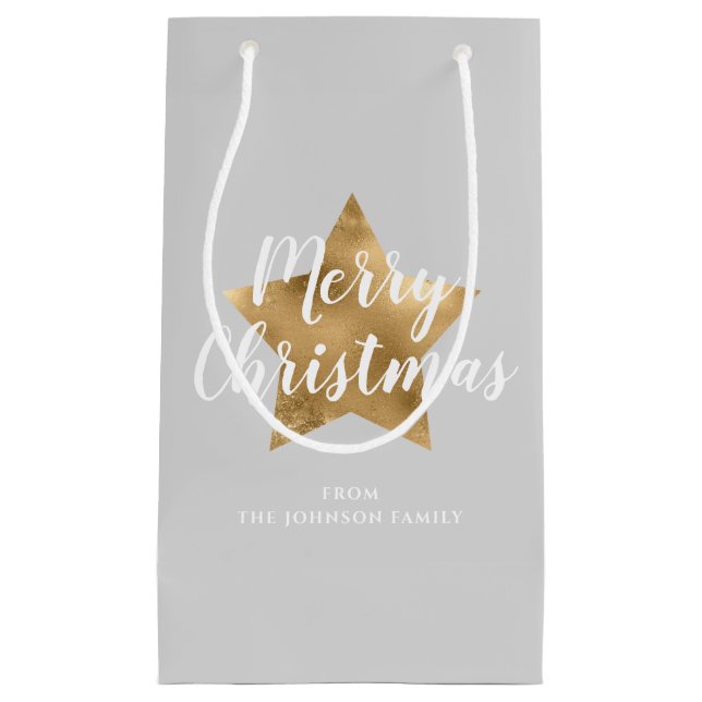 Elegante Gray Imitate Gold Star Frohe Weihnachten Kleine Geschenktüte (Vorderseite)