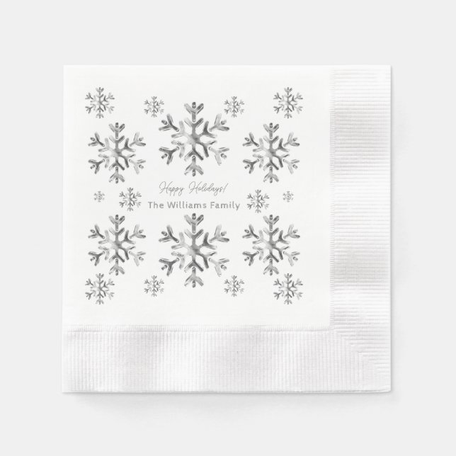 Elegante Gray Imitate Silver Snowflakes Weihnachte Serviette (Vorderseite)