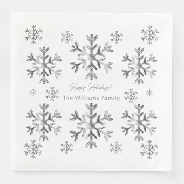 Elegante Gray Imitate Silver Snowflakes Weihnachte Serviette (Vorderseite)