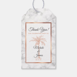 Elegante Gray Rose Gold Palm Tree Marmorhochzeit Geschenkanhänger