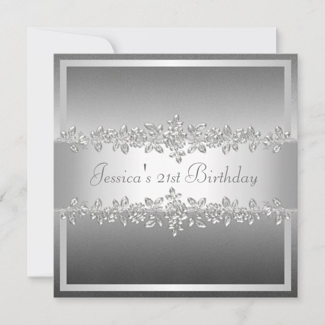 Elegante Gray Silver Rose Geburtstagsparty Einladung (Vorderseite)