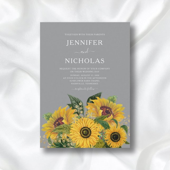 Elegante Gray Sunflowers Hochzeit Einladung (Von Creator hochgeladen)