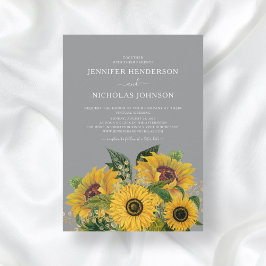 Elegante Gray Sunflowers Hochzeit Einladung
