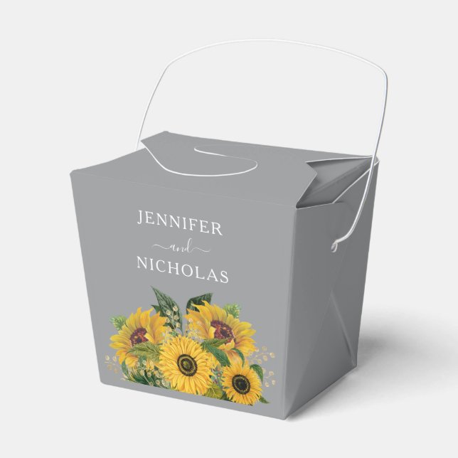 Elegante Gray Sunflowers Hochzeit Geschenkschachtel (Vorderseite)