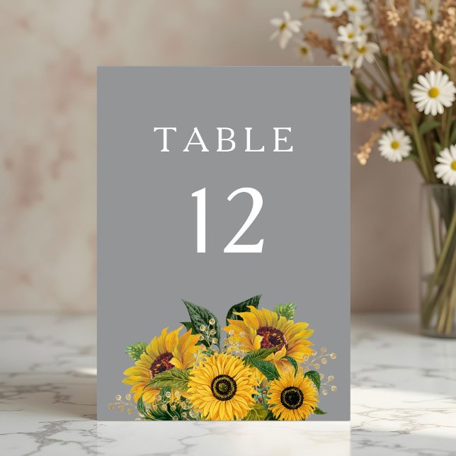 Elegante Gray Sunflowers Hochzeit Tischnummer (Elegant Gray Sunflowers Wedding Table Number)