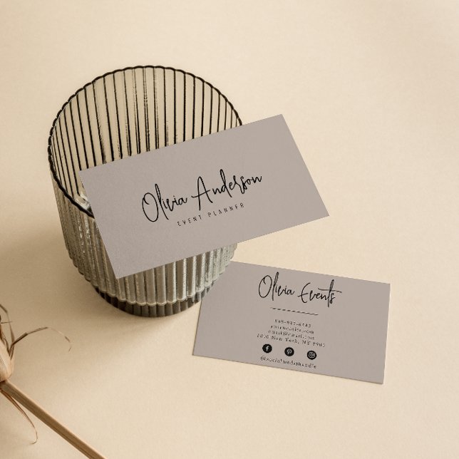 Elegante Gray Taupe Minimalistisch Boho Chic Moder Visitenkarte (Von Creator hochgeladen)