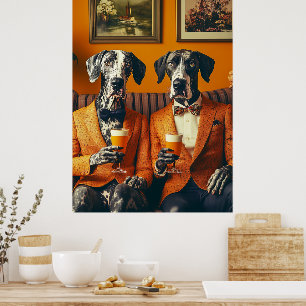 Elegante Great Dane Dogs Orange Anzugs Poster