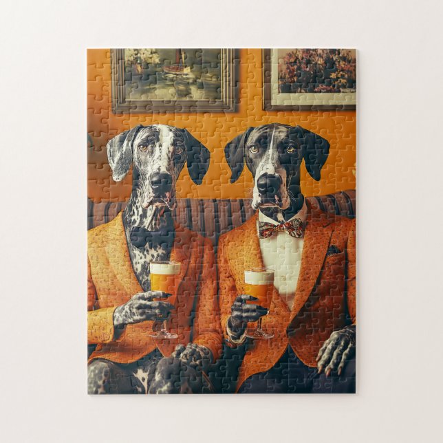 Elegante Great Dane Dogs Orange Anzugs Puzzle (Vertikal)