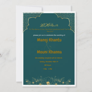 Elegante Green and Gold Wedding Invitation Card Feiertagskarte