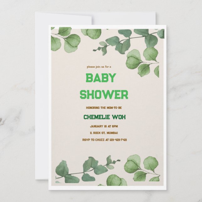 Elegante Green Baby Shower Einladungskarte (Vorderseite)